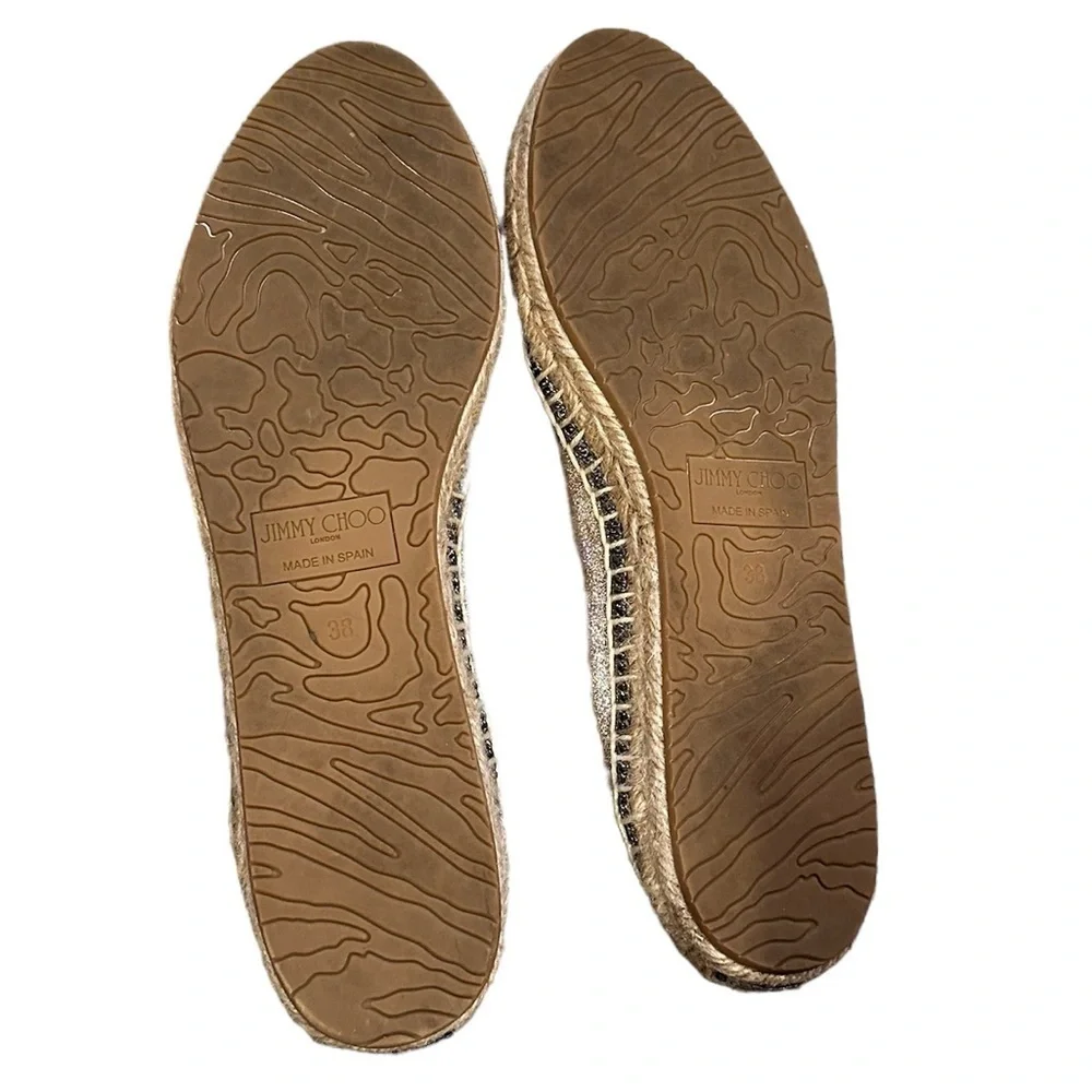 JIMMY CHOO DEENA OLD MONEY METALLIC MERMAID SHIMMER ESPADRILLE FLATS SHOES 38